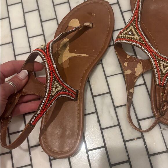 Beaded Brown Sandals madden girl sz 8 - Picture 2 of 3